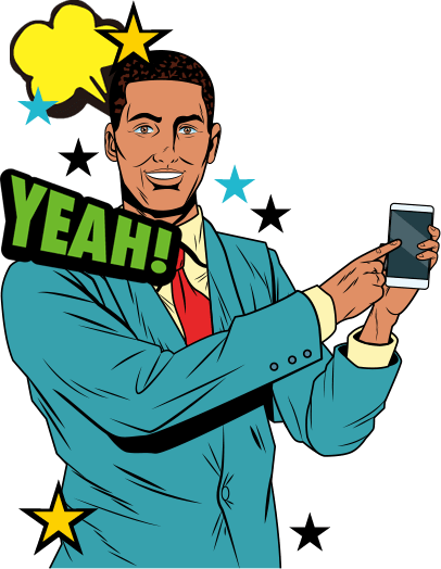 スマホを持つ笑顔の男性イラスト